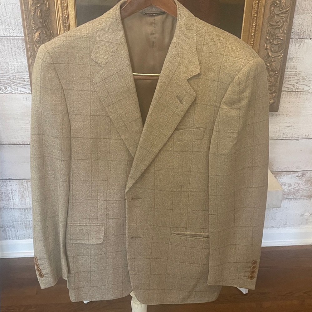 Canali Beige Windowpane Wool Sport Coat